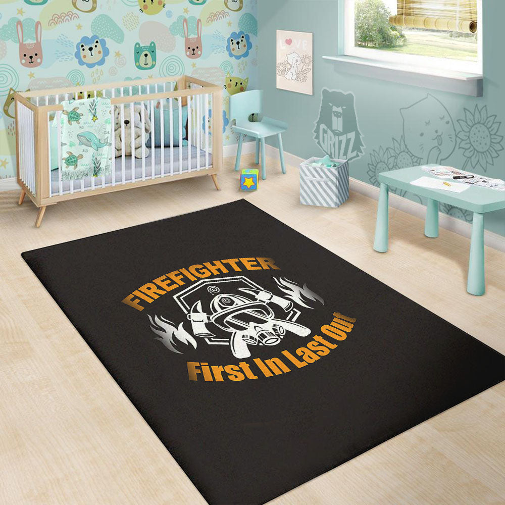 First In Last Out Firefighter Print Floor Mat-grizzshop
