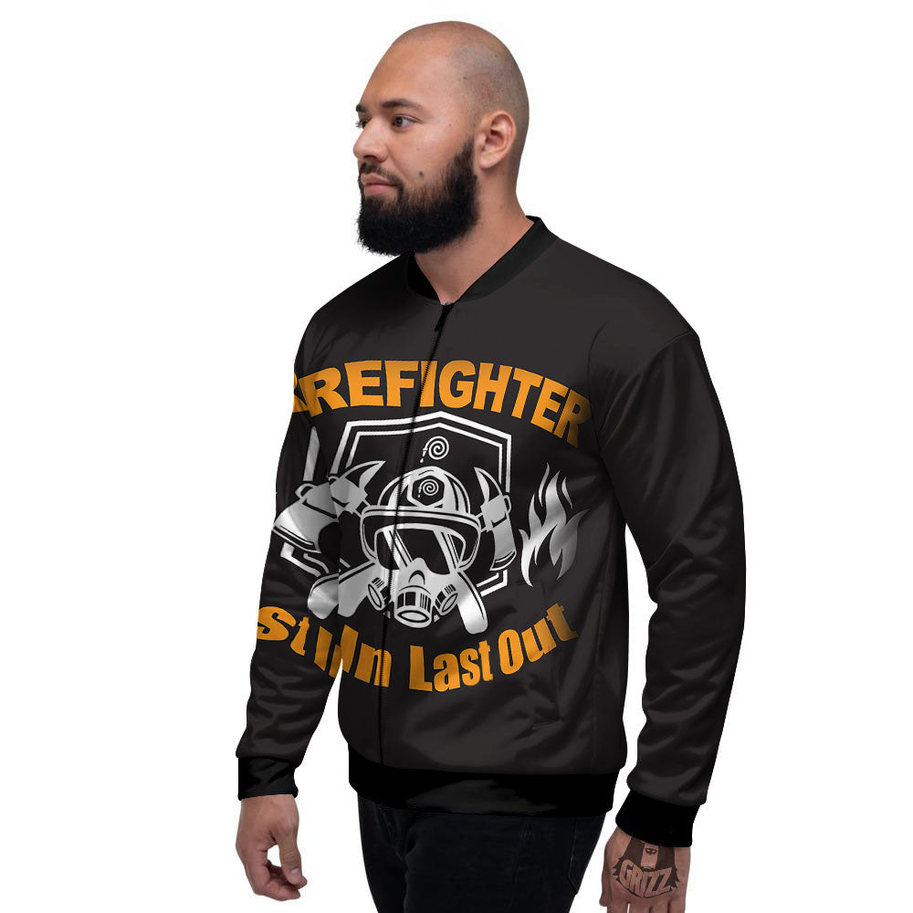 First In Last Out Firefighter Print Men's Bomber Jacket-grizzshop