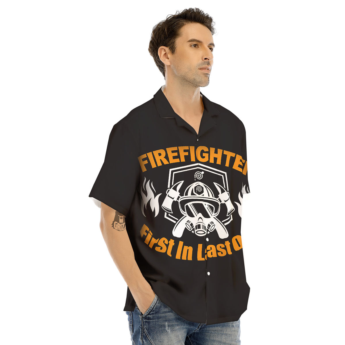 First In Last Out Firefighter Print Men's Hawaiian Shirt-grizzshop