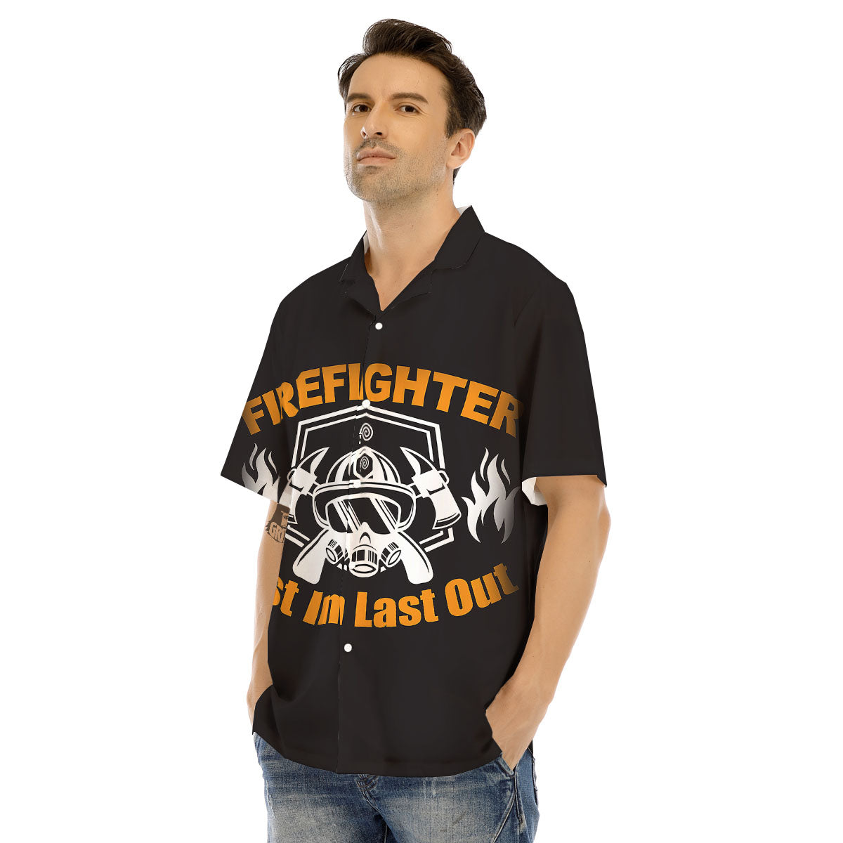 First In Last Out Firefighter Print Men's Hawaiian Shirt-grizzshop