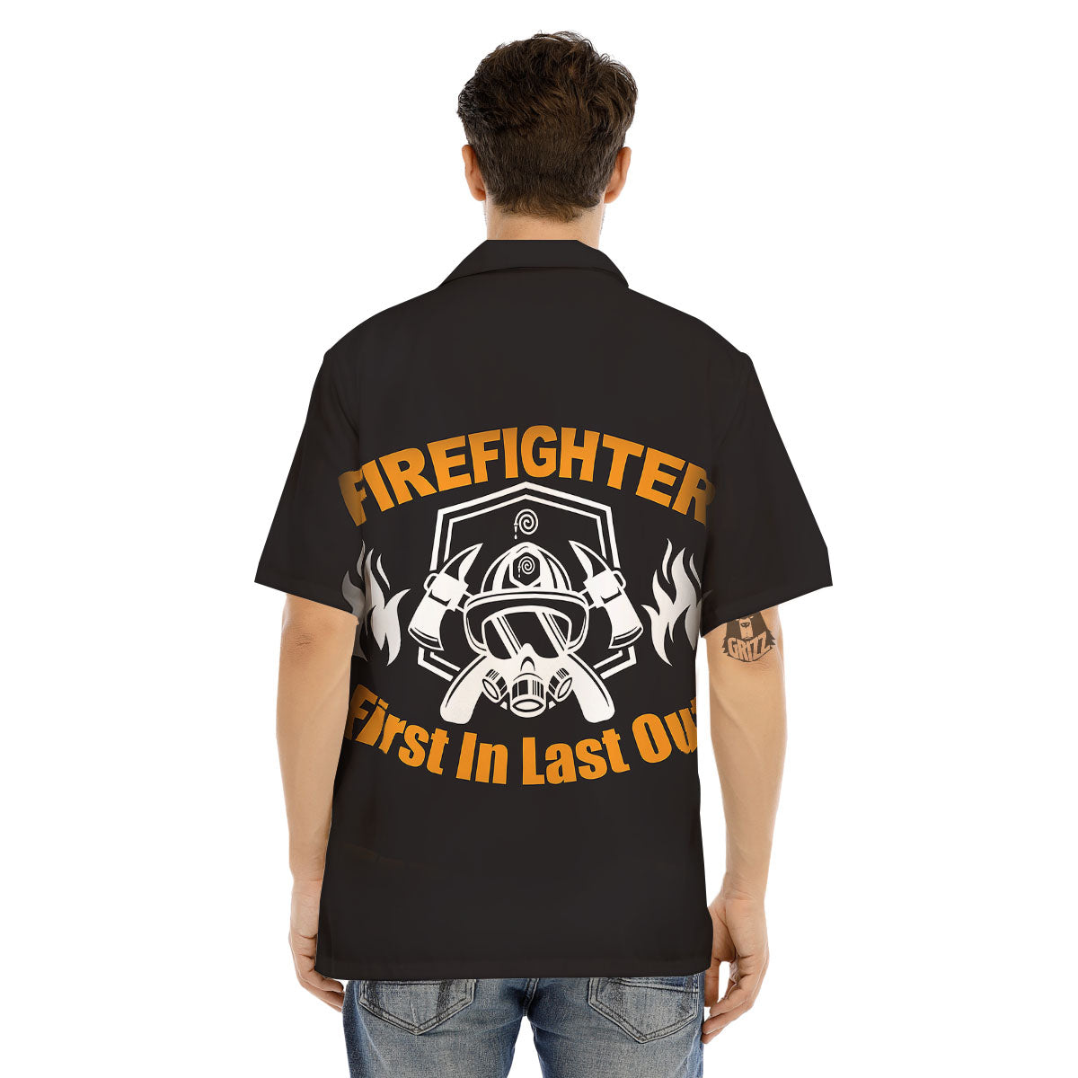 First In Last Out Firefighter Print Men's Hawaiian Shirt-grizzshop