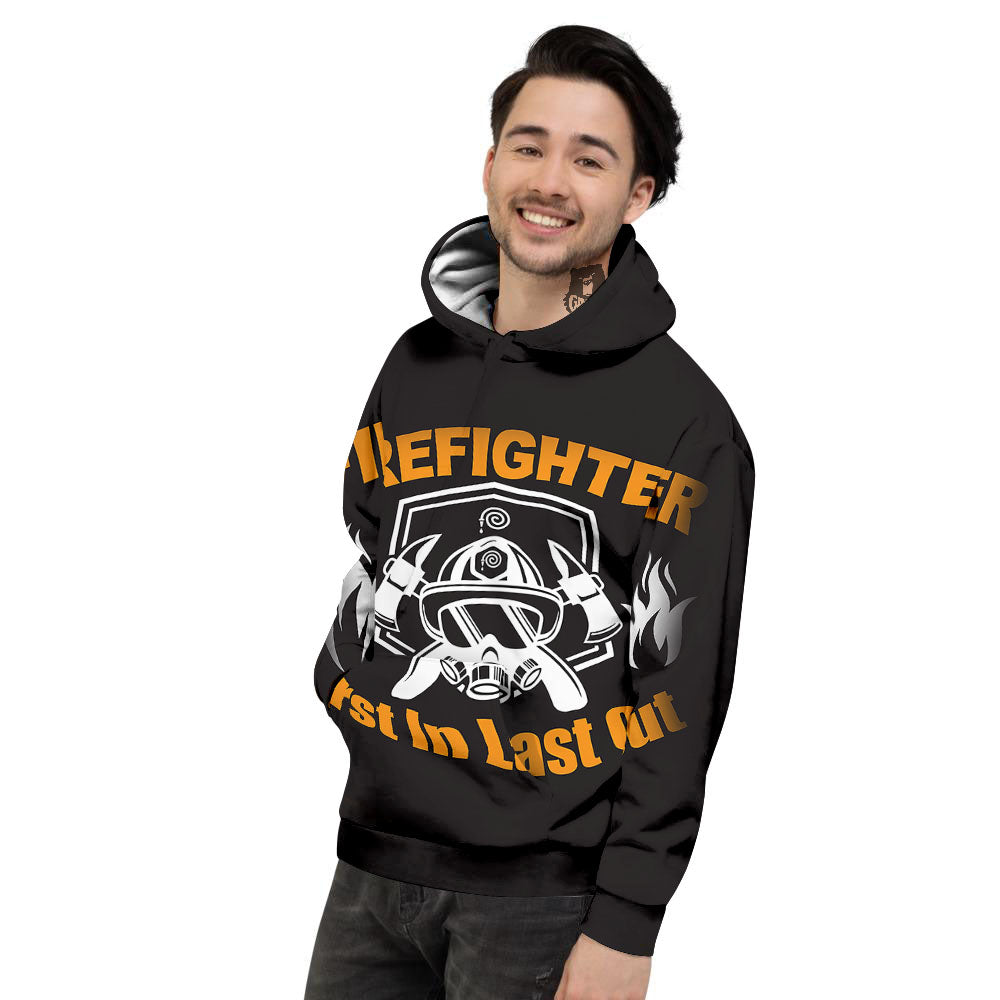 First In Last Out Firefighter Print Men's Hoodie-grizzshop