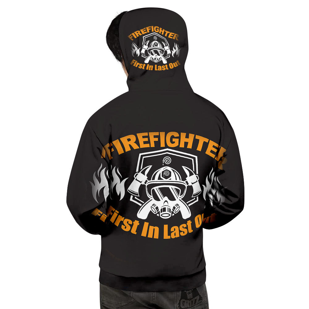 First In Last Out Firefighter Print Men's Hoodie-grizzshop
