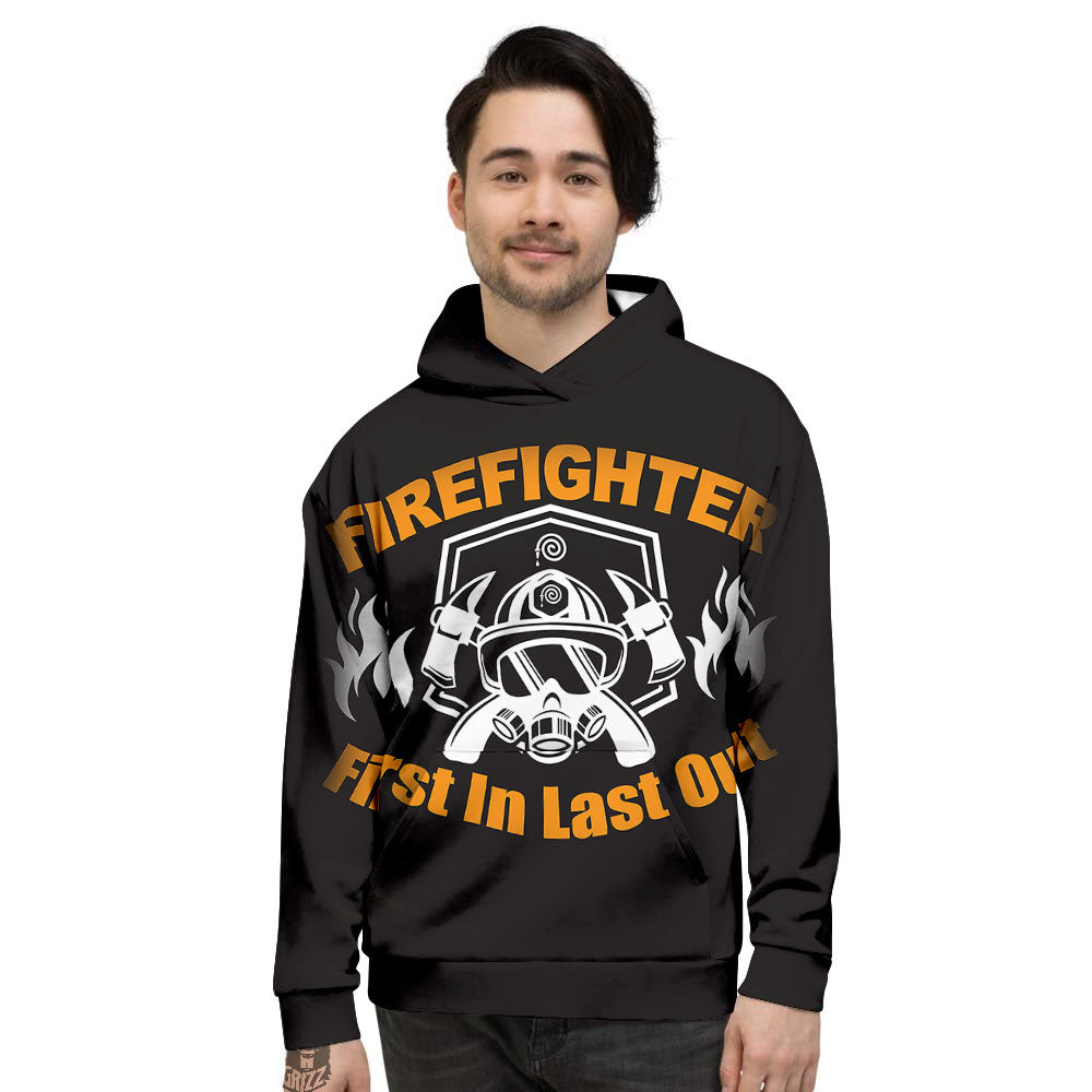 First In Last Out Firefighter Print Men's Hoodie-grizzshop