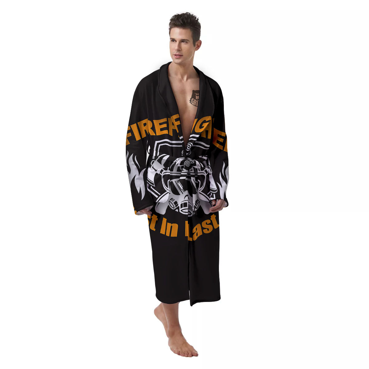 First In Last Out Firefighter Print Men's Robe-grizzshop