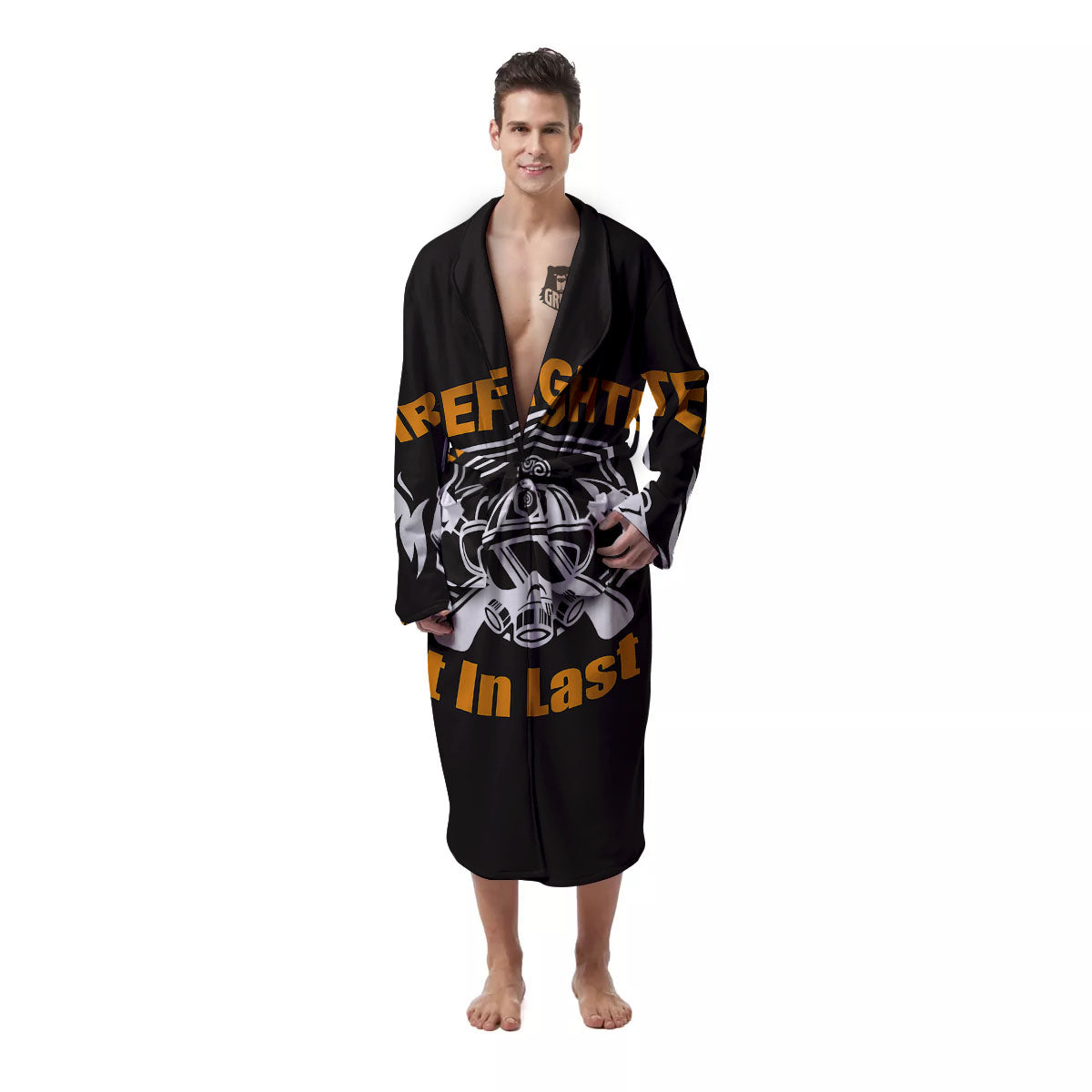 First In Last Out Firefighter Print Men's Robe-grizzshop