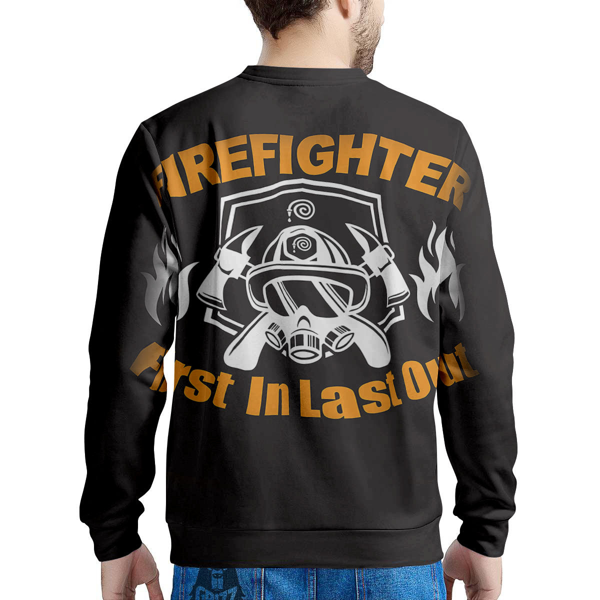 First In Last Out Firefighter Print Men's Sweatshirt-grizzshop
