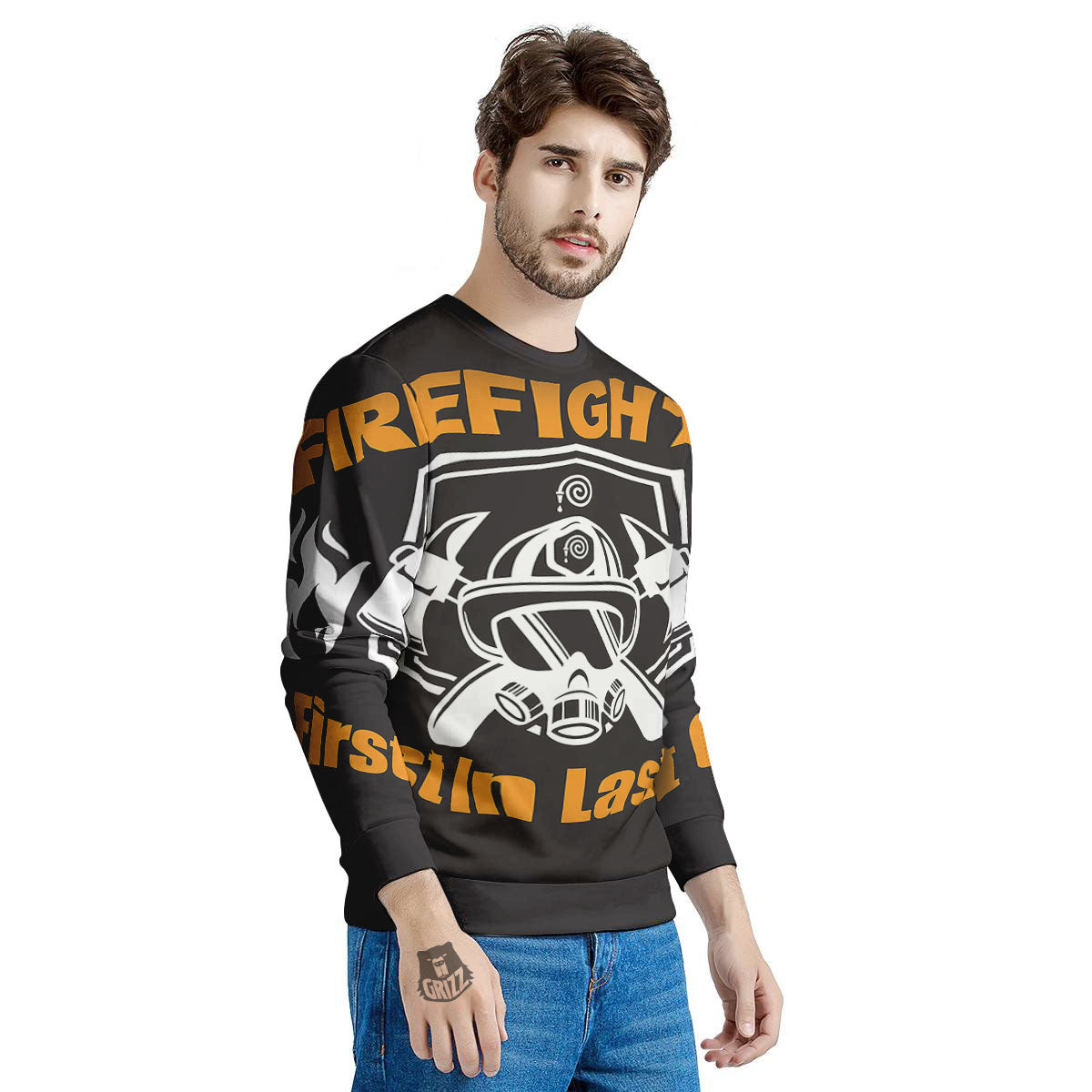 First In Last Out Firefighter Print Men's Sweatshirt-grizzshop
