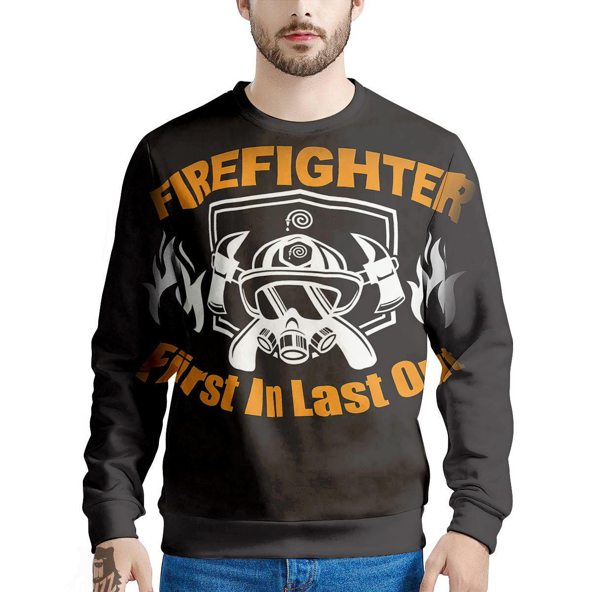 First In Last Out Firefighter Print Men's Sweatshirt-grizzshop