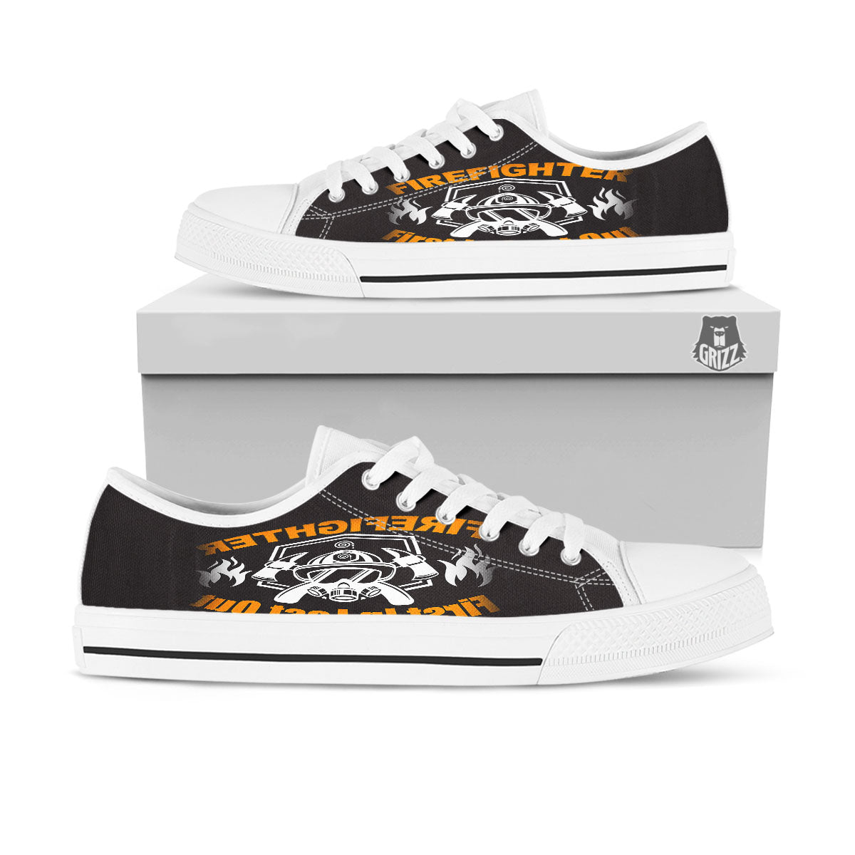 First In Last Out Firefighter Print White Low Top Shoes-grizzshop