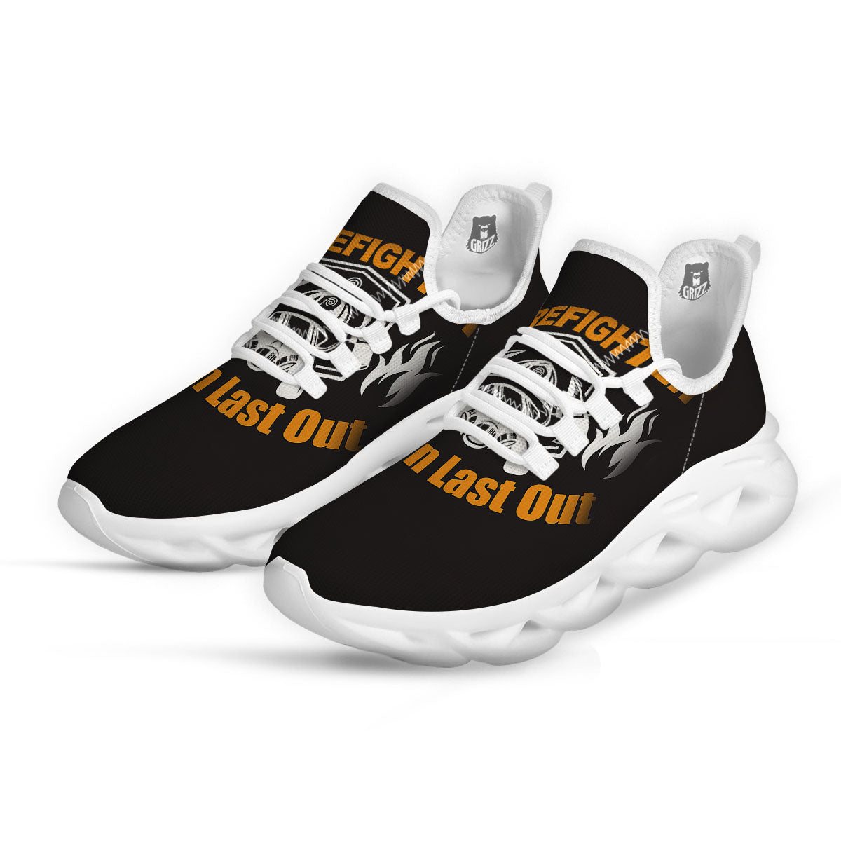 First In Last Out Firefighter Print White Running Shoes-grizzshop