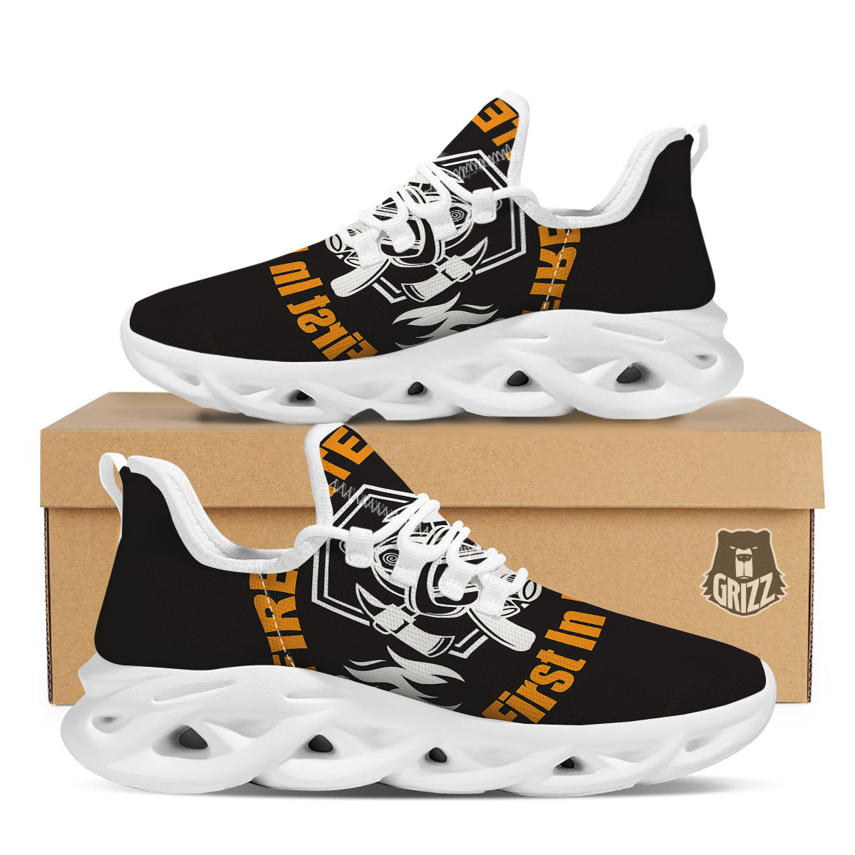 First In Last Out Firefighter Print White Running Shoes-grizzshop