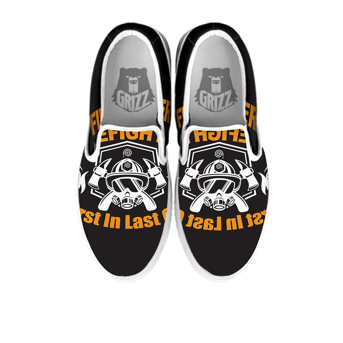 First In Last Out Firefighter Print White Slip On Shoes-grizzshop