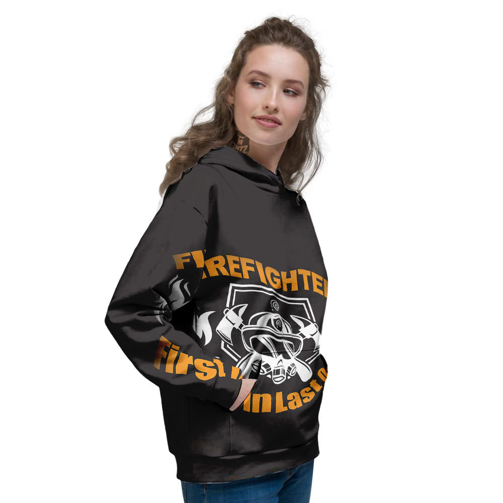 First In Last Out Firefighter Print Women's Hoodie-grizzshop