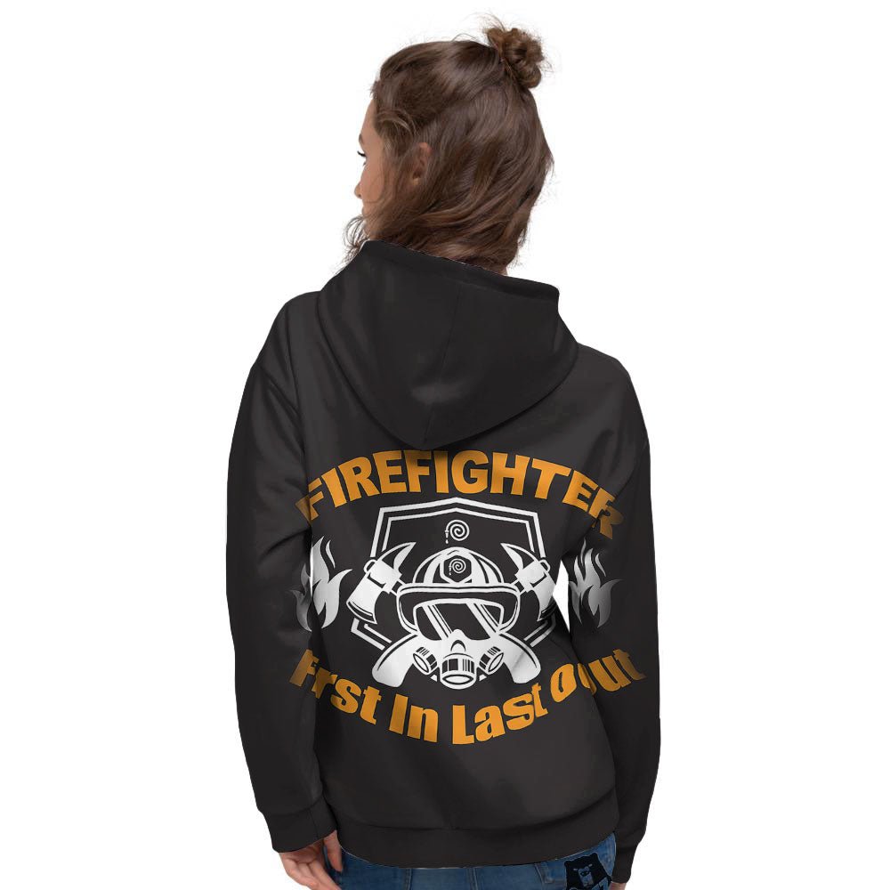 First In Last Out Firefighter Print Women's Hoodie-grizzshop