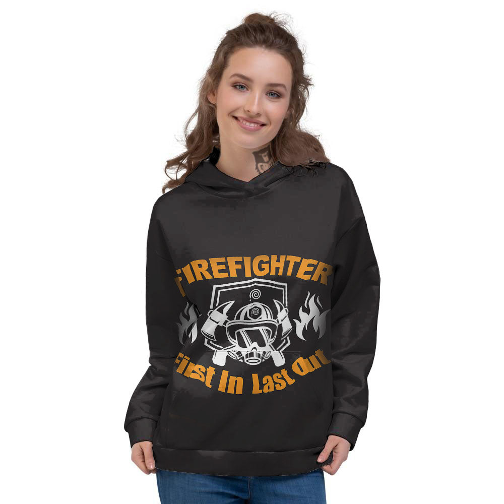 First In Last Out Firefighter Print Women's Hoodie-grizzshop