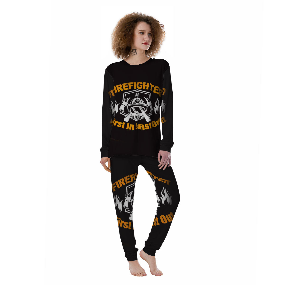 First In Last Out Firefighter Print Women's Pajamas-grizzshop