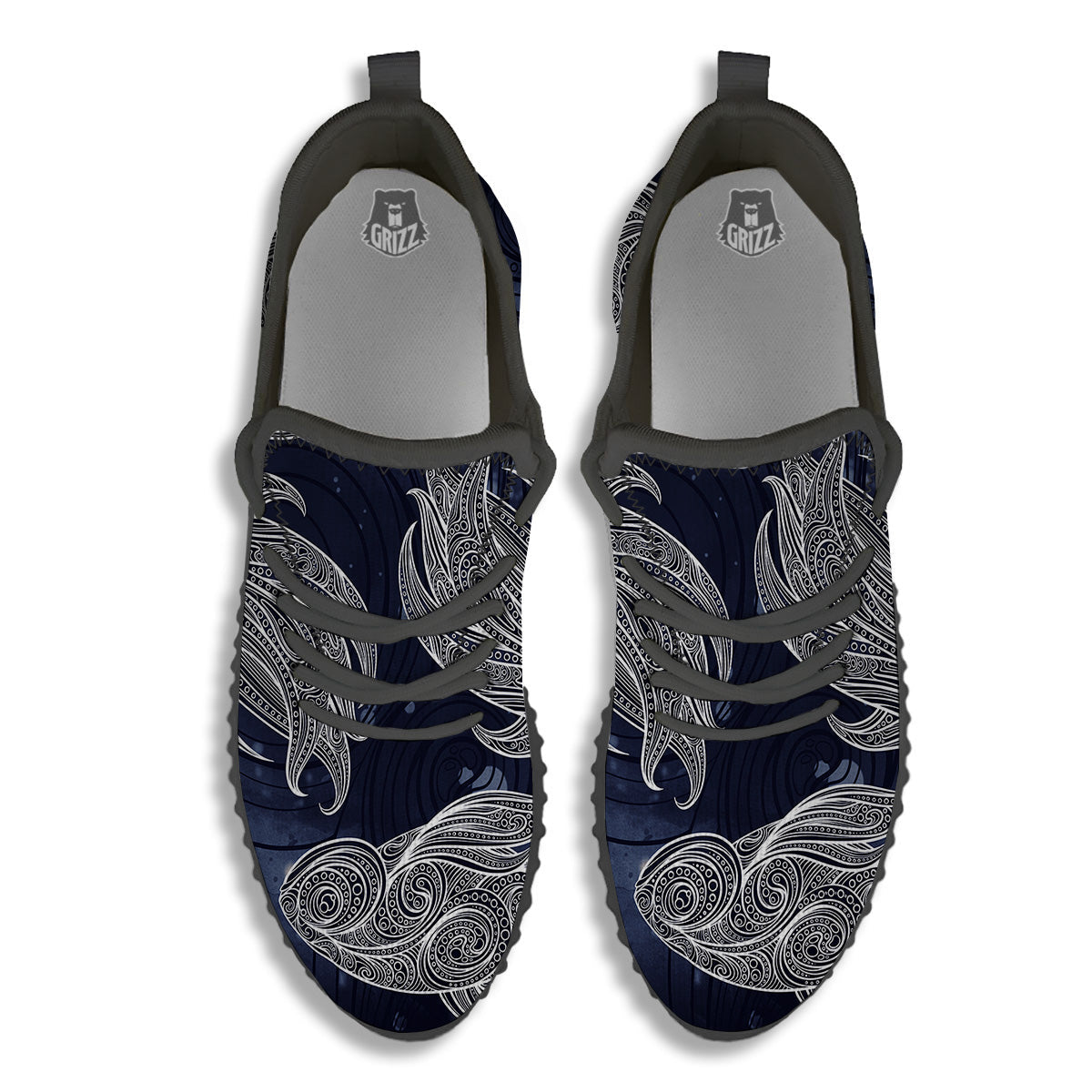 Fish Bohemian Spiritual Print Black Walking Shoes-grizzshop