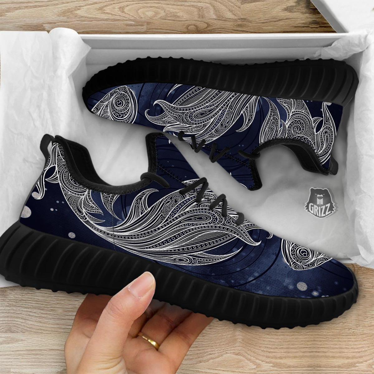 Fish Bohemian Spiritual Print Black Walking Shoes-grizzshop