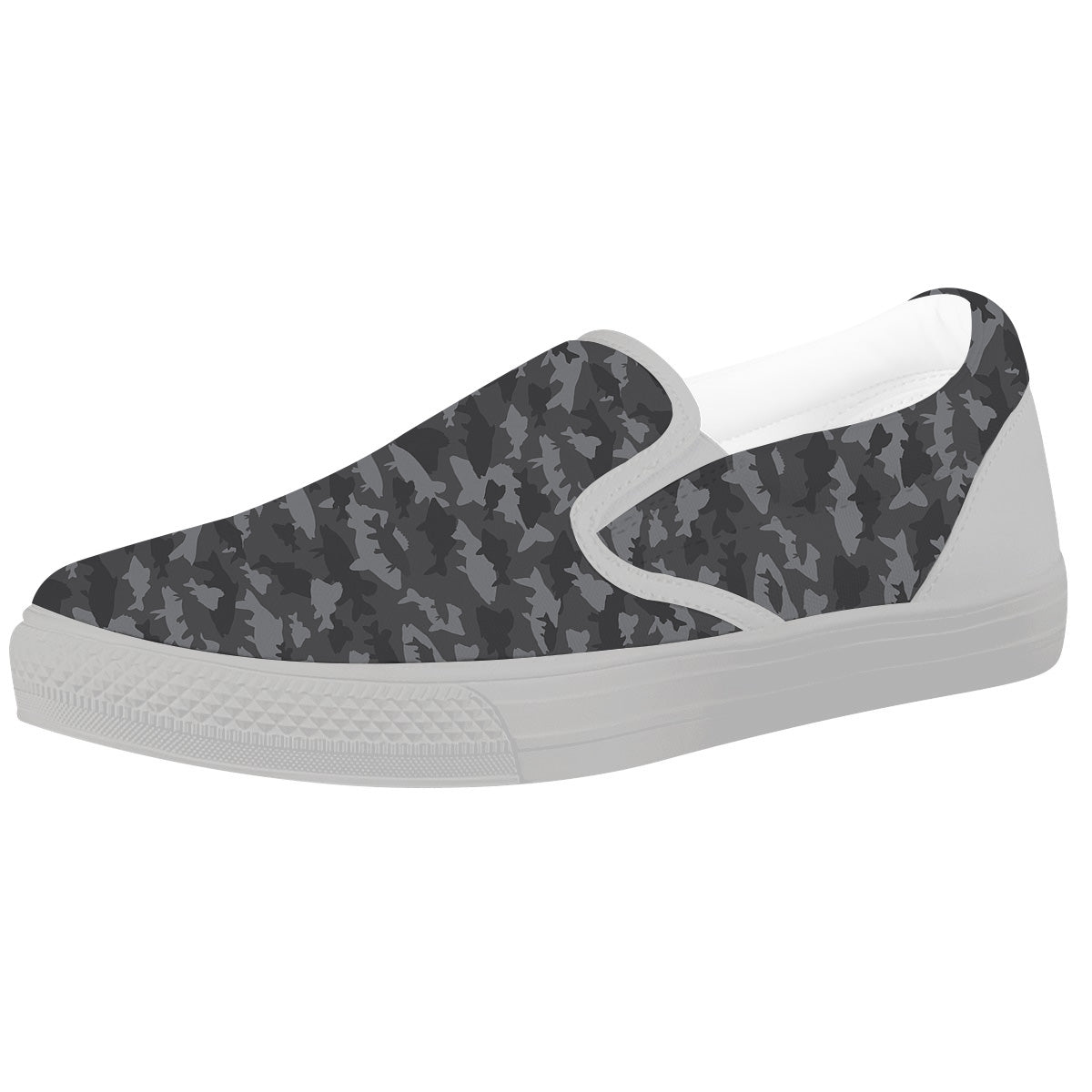 Fish Camouflage Grey Print Pattern White Slip On Shoes-grizzshop