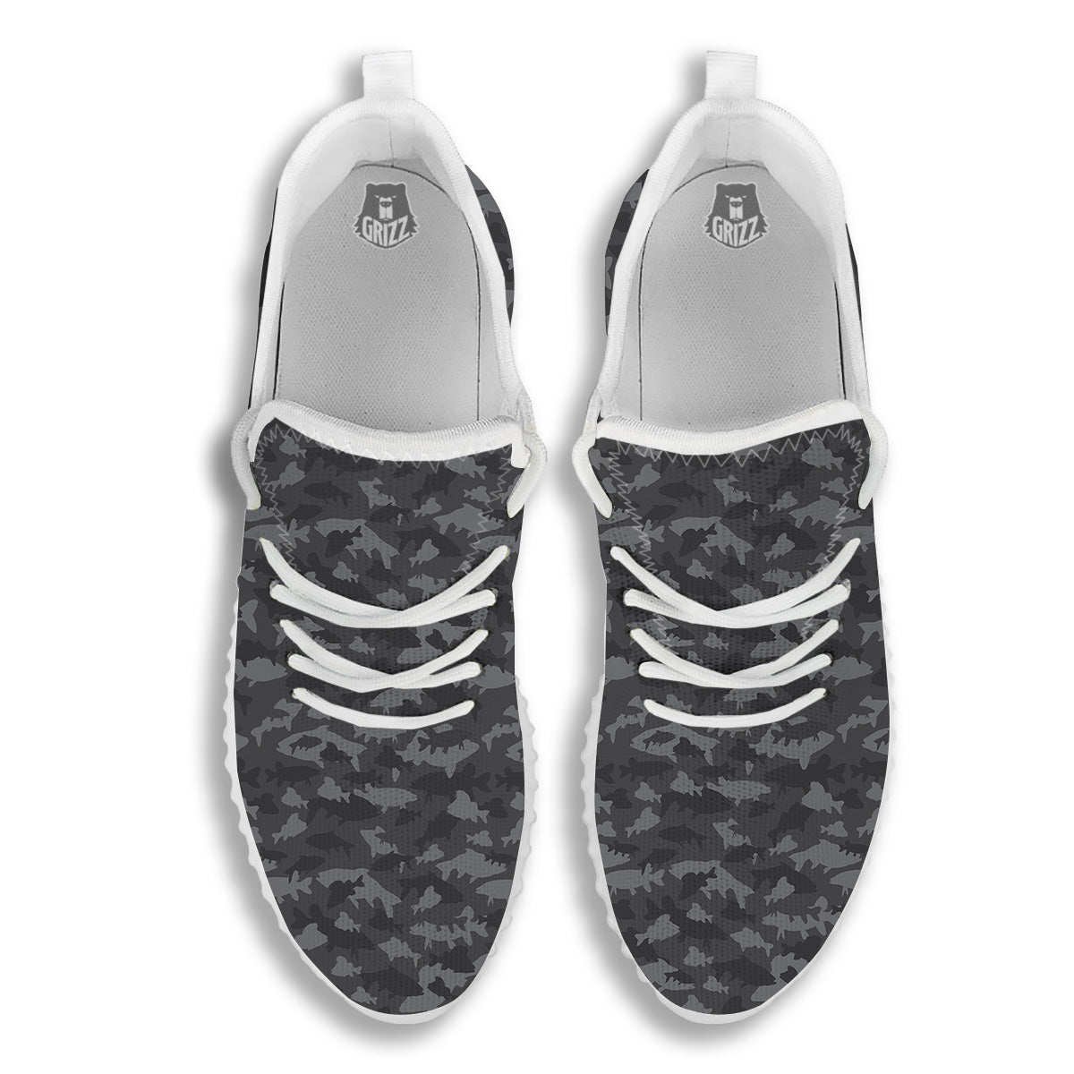 Fish Camouflage Grey Print Pattern White Walking Shoes-grizzshop