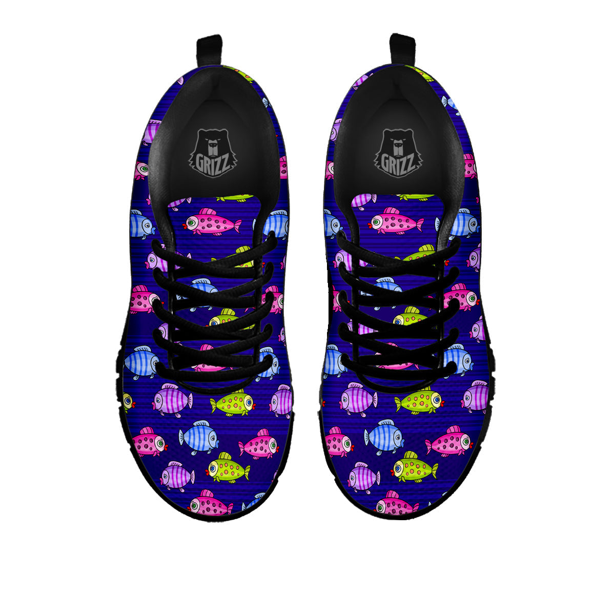 Fish Cartoon Print Pattern Black Sneaker-grizzshop