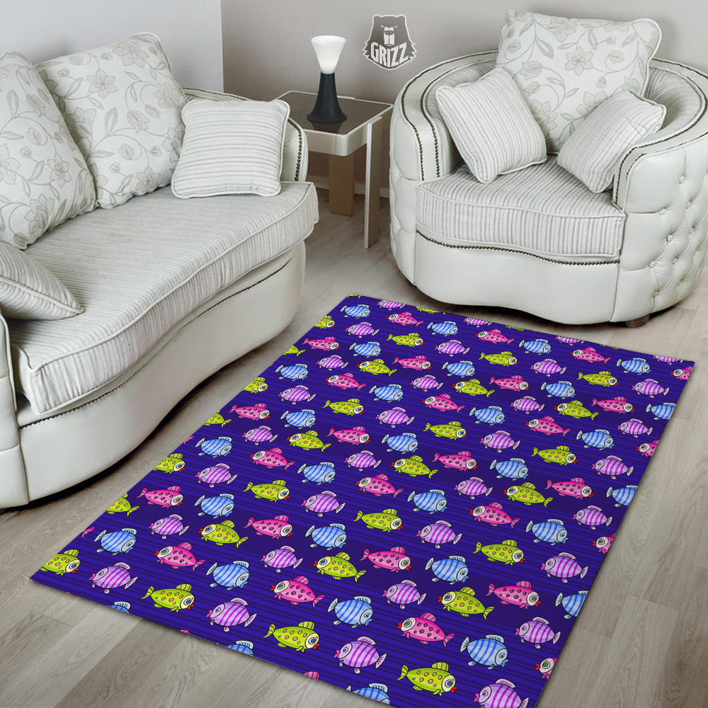 Fish Cartoon Print Pattern Floor Mat-grizzshop