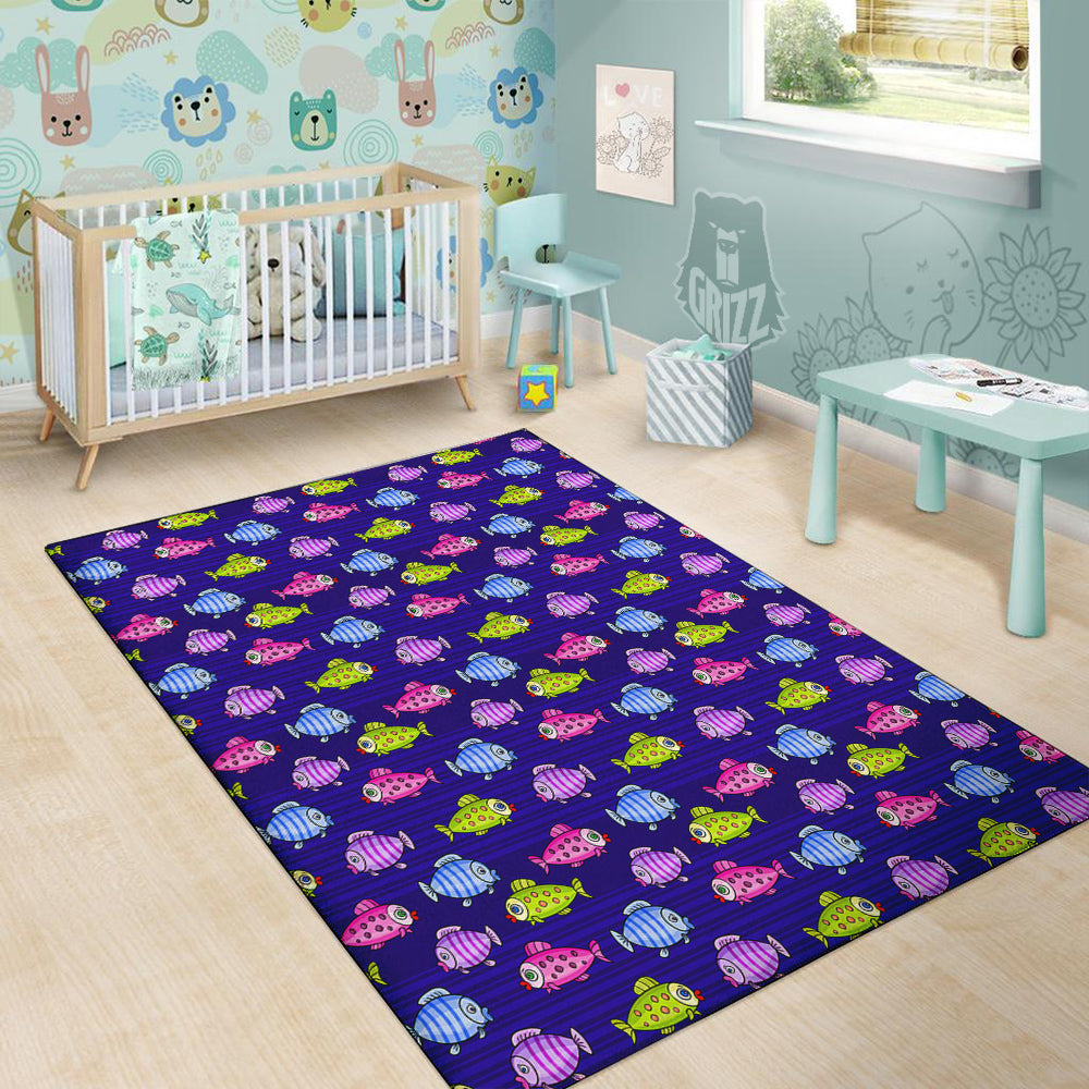 Fish Cartoon Print Pattern Floor Mat-grizzshop