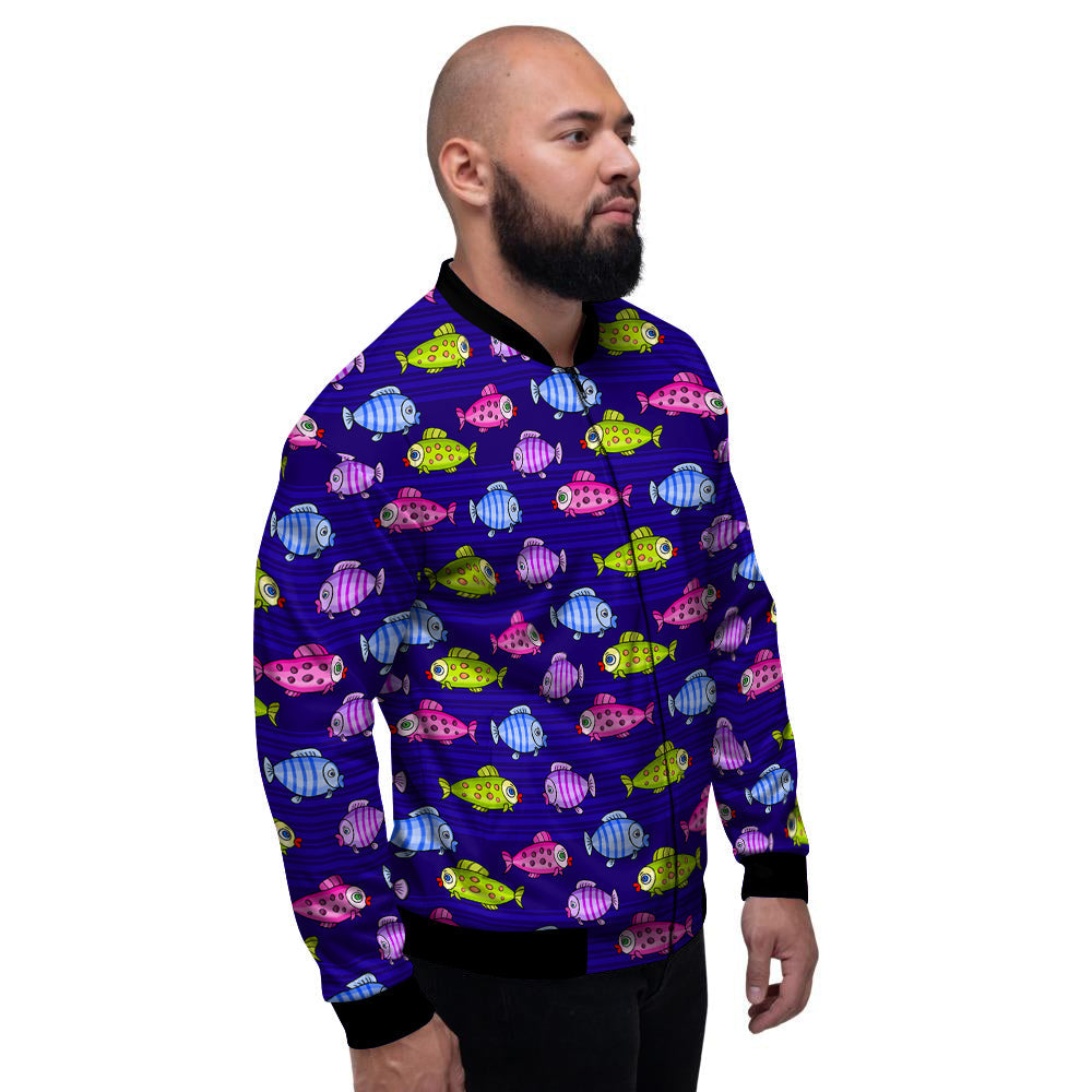 Fish Cartoon Print Pattern Men's Bomber Jacket-grizzshop