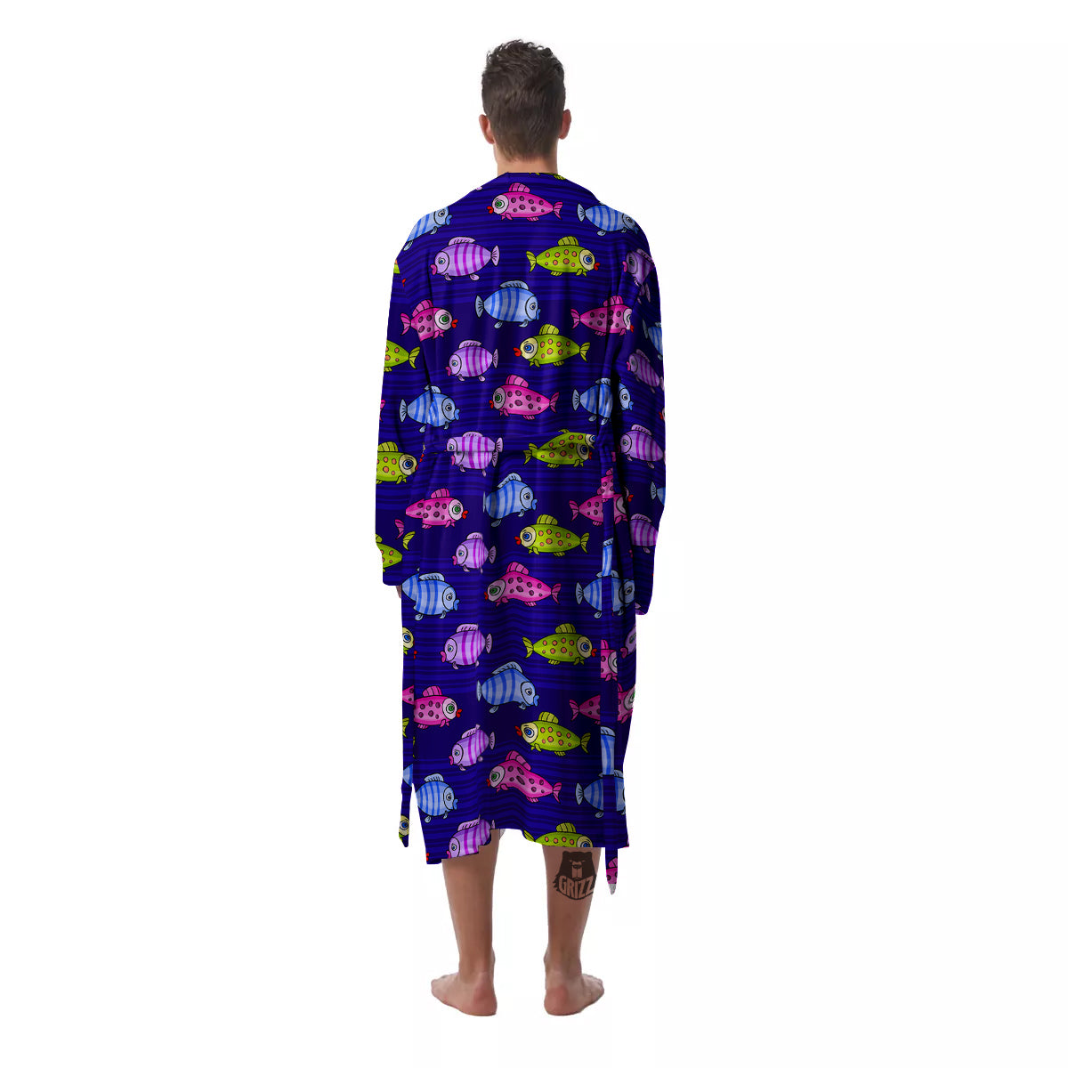 Fish Cartoon Print Pattern Men's Robe-grizzshop