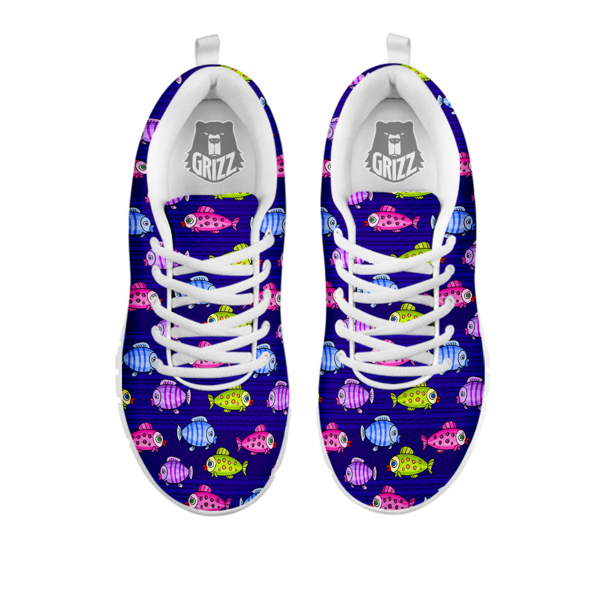 Fish Cartoon Print Pattern White Sneaker-grizzshop