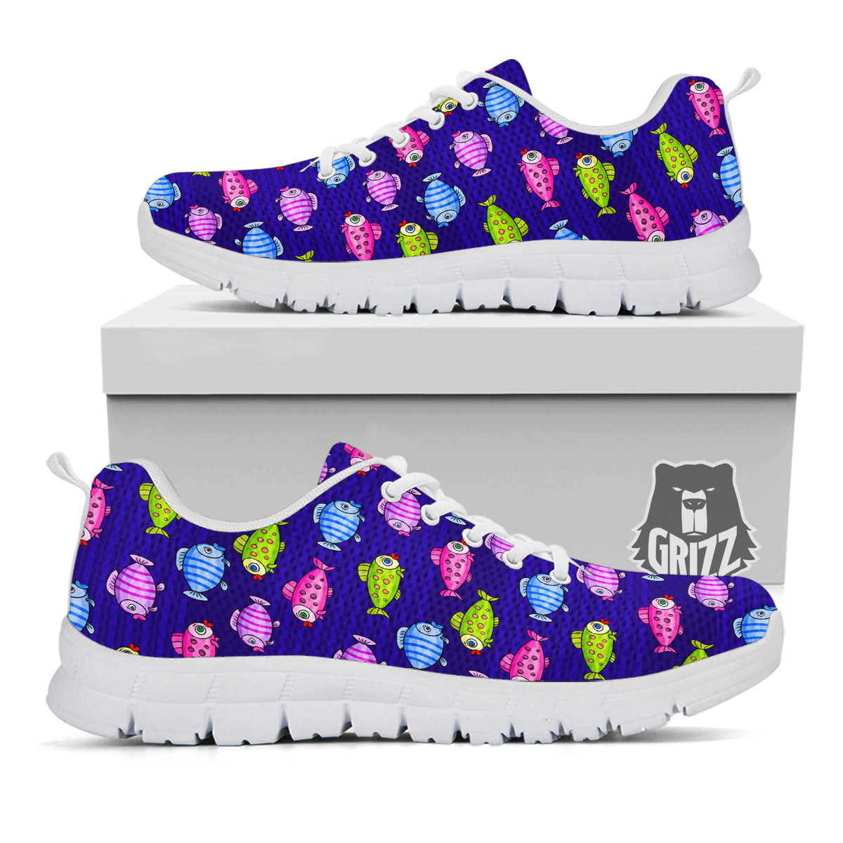 Fish Cartoon Print Pattern White Sneaker-grizzshop