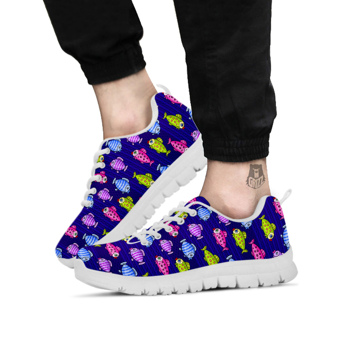 Fish Cartoon Print Pattern White Sneaker-grizzshop