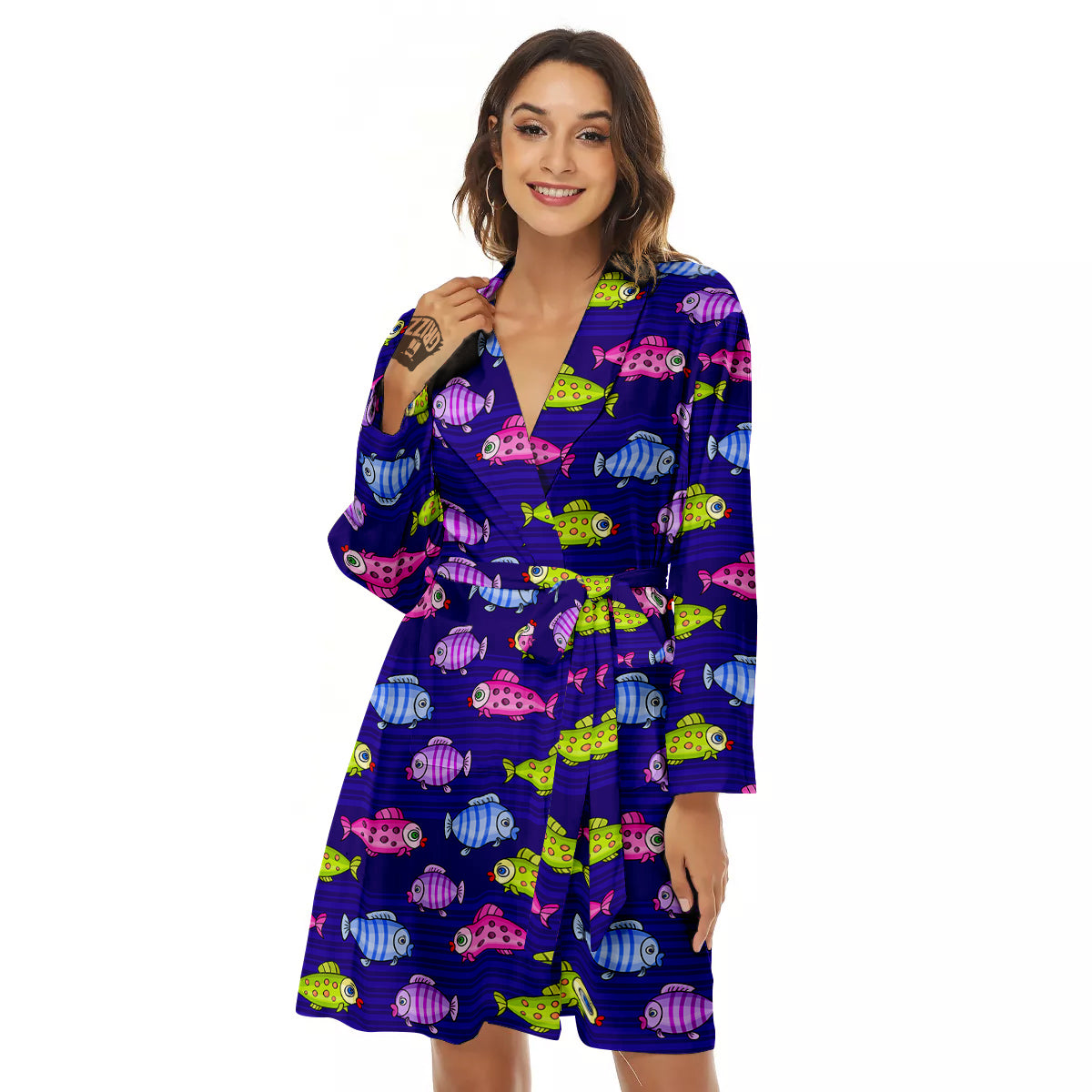 Fish Cartoon Print Pattern Women's Robe-grizzshop