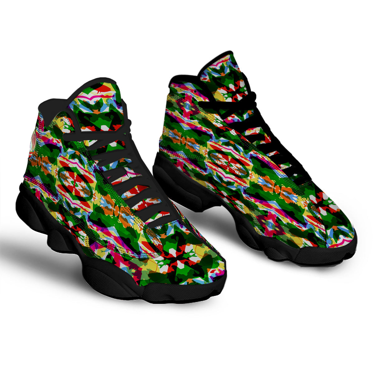 Fish Colorful Abstract Print Pattern Black Basketball Shoes-grizzshop
