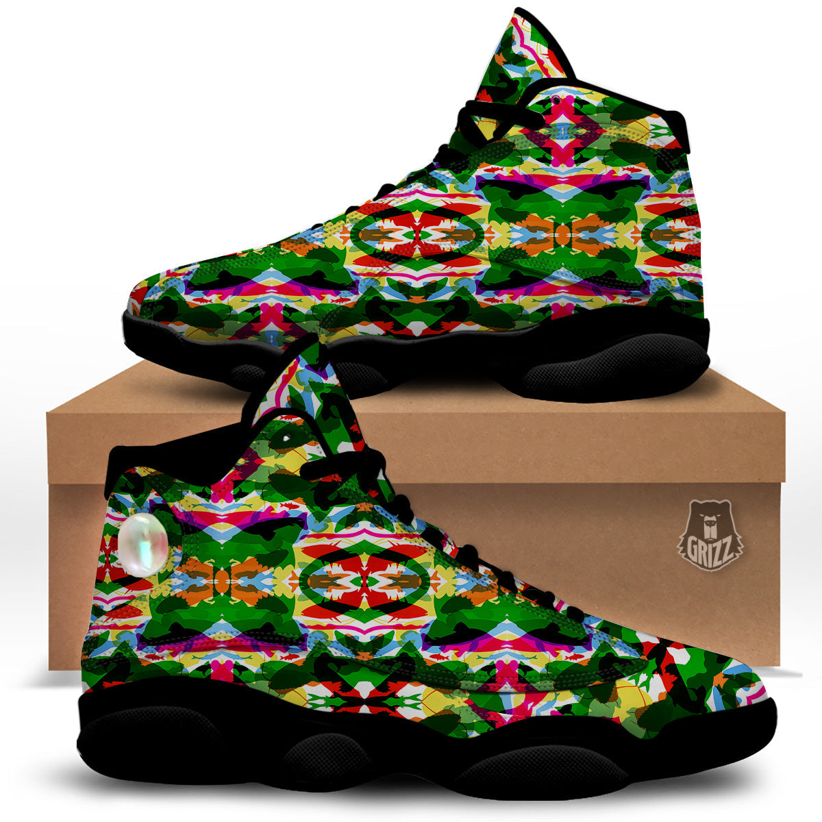 Fish Colorful Abstract Print Pattern Black Basketball Shoes-grizzshop