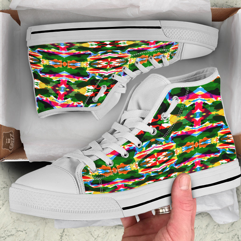 Fish Colorful Abstract Print Pattern White High Top Shoes-grizzshop