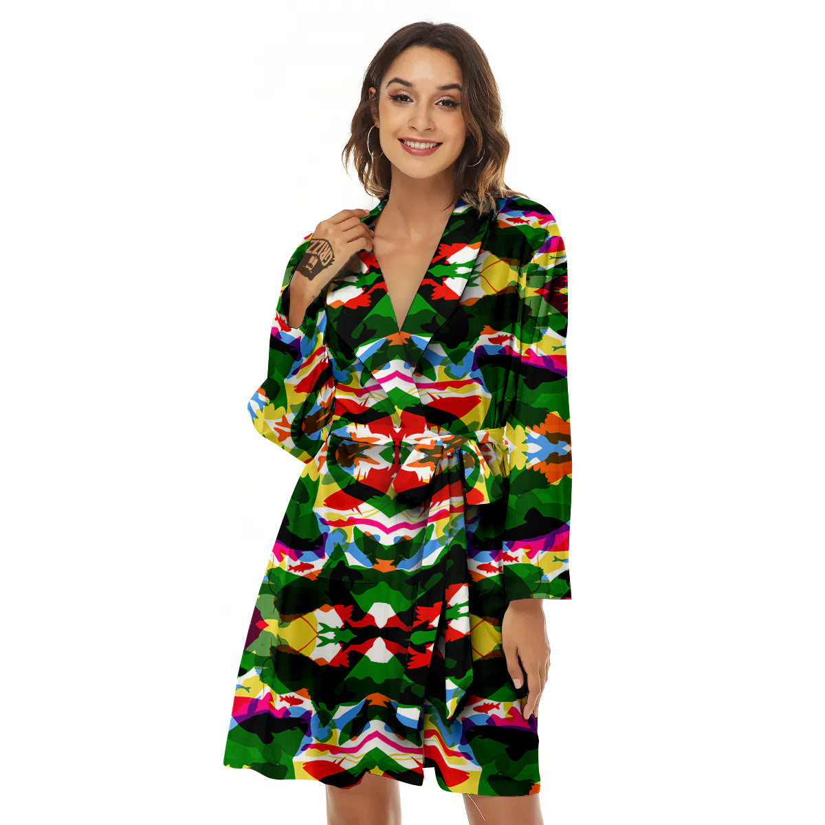 Fish Colorful Abstract Print Pattern Women's Robe-grizzshop