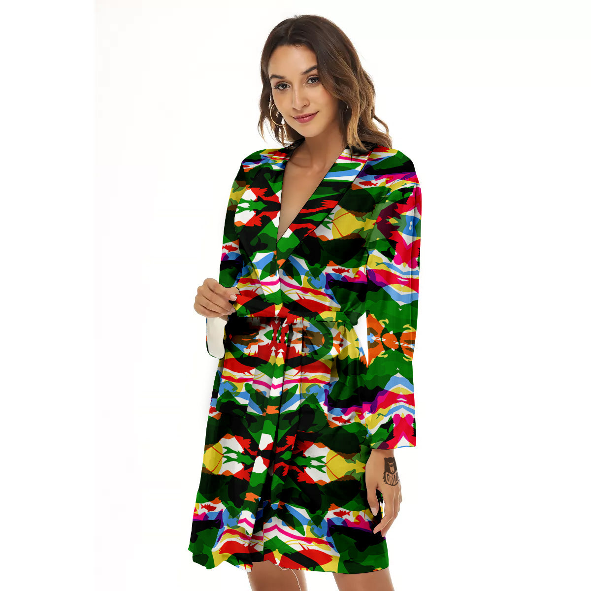 Fish Colorful Abstract Print Pattern Women's Robe-grizzshop