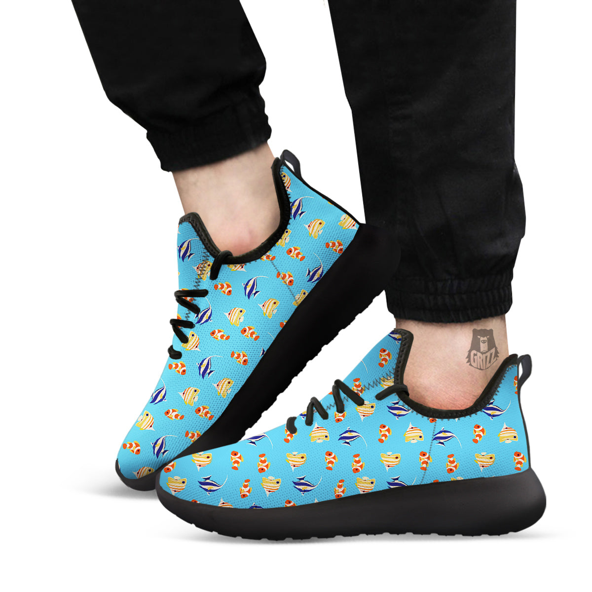 Fish Cute Print Pattern Black Athletic Shoes-grizzshop