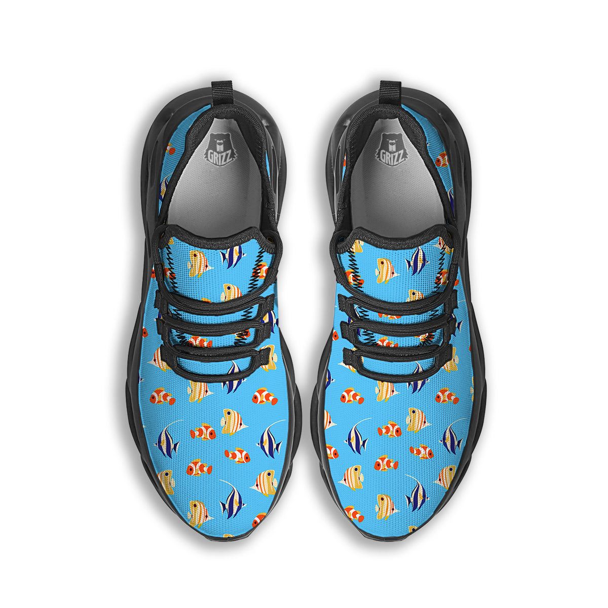 Fish Cute Print Pattern Black Running Shoes-grizzshop