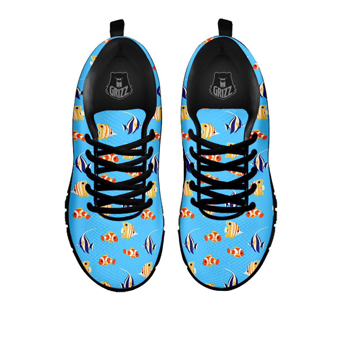 Fish Cute Print Pattern Black Sneaker-grizzshop