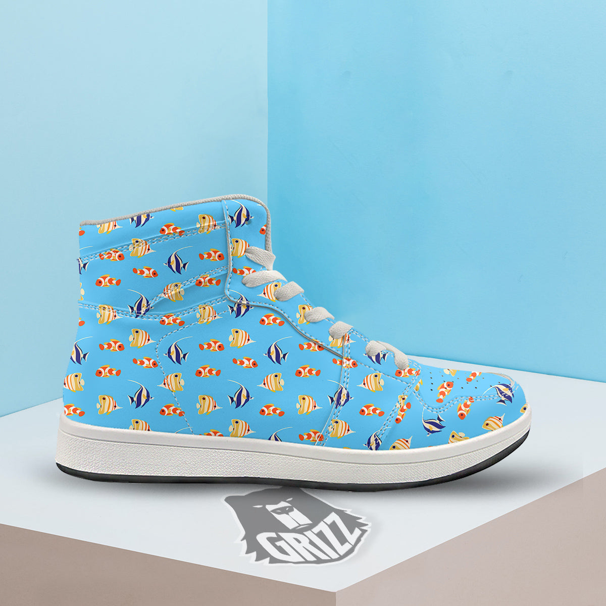 Fish Cute Print Pattern High Top Sneakers-grizzshop
