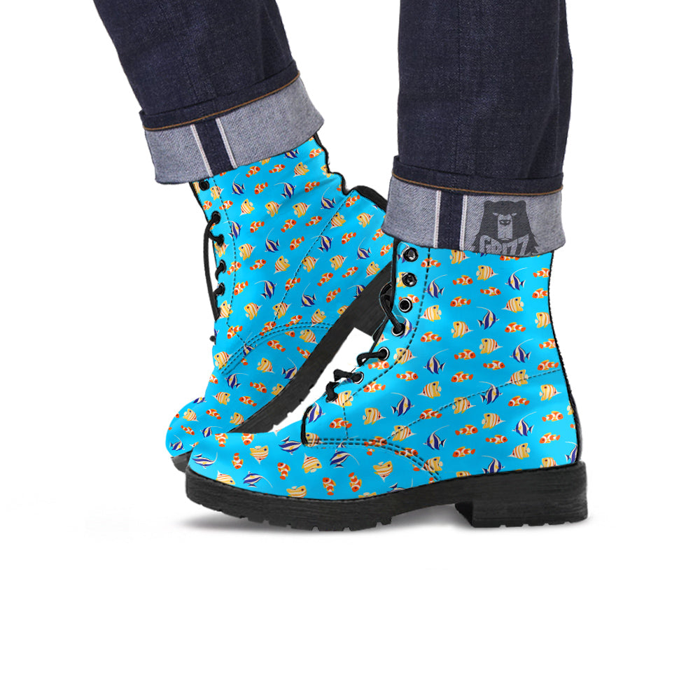 Fish Cute Print Pattern Leather Boots-grizzshop