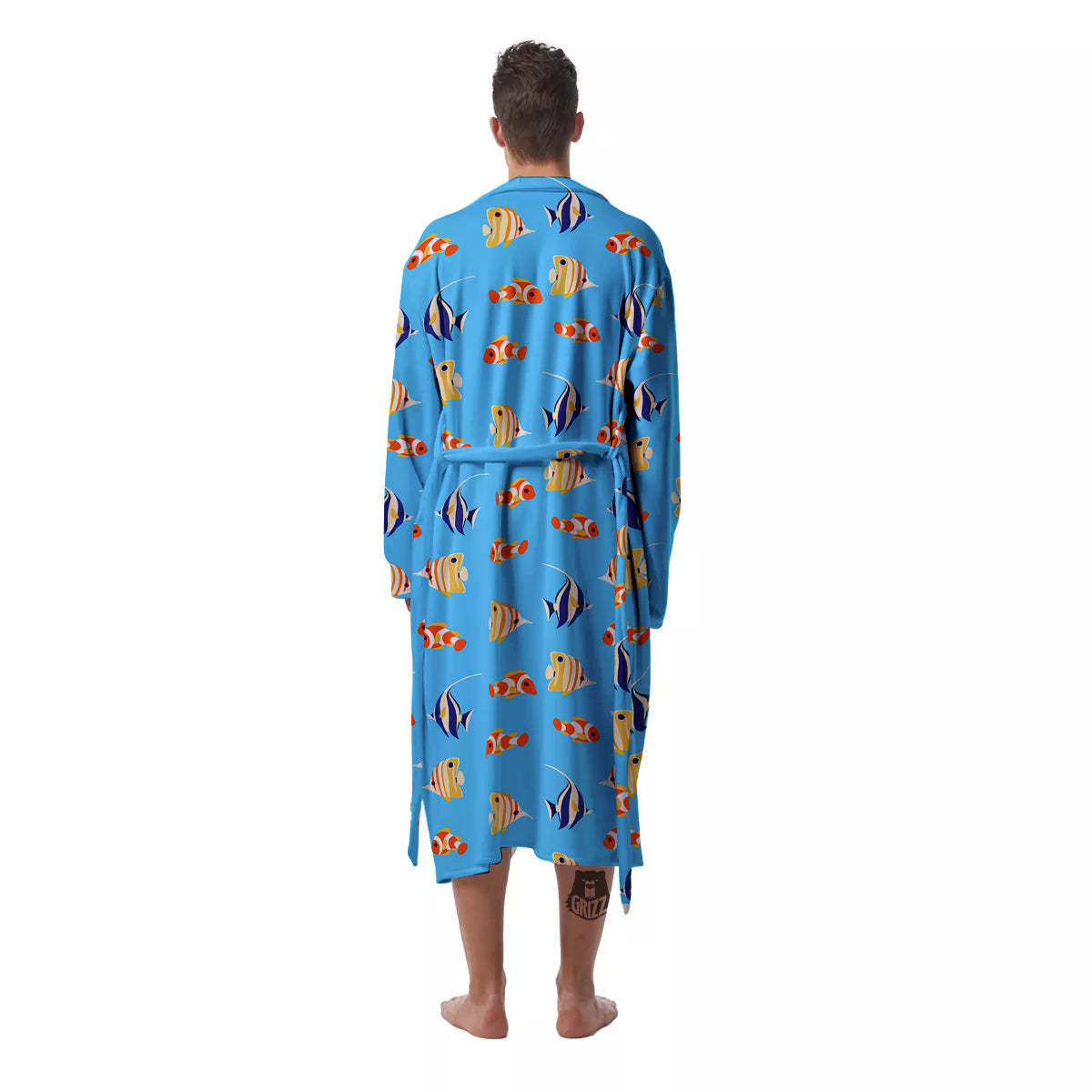 Fish Cute Print Pattern Men's Robe-grizzshop