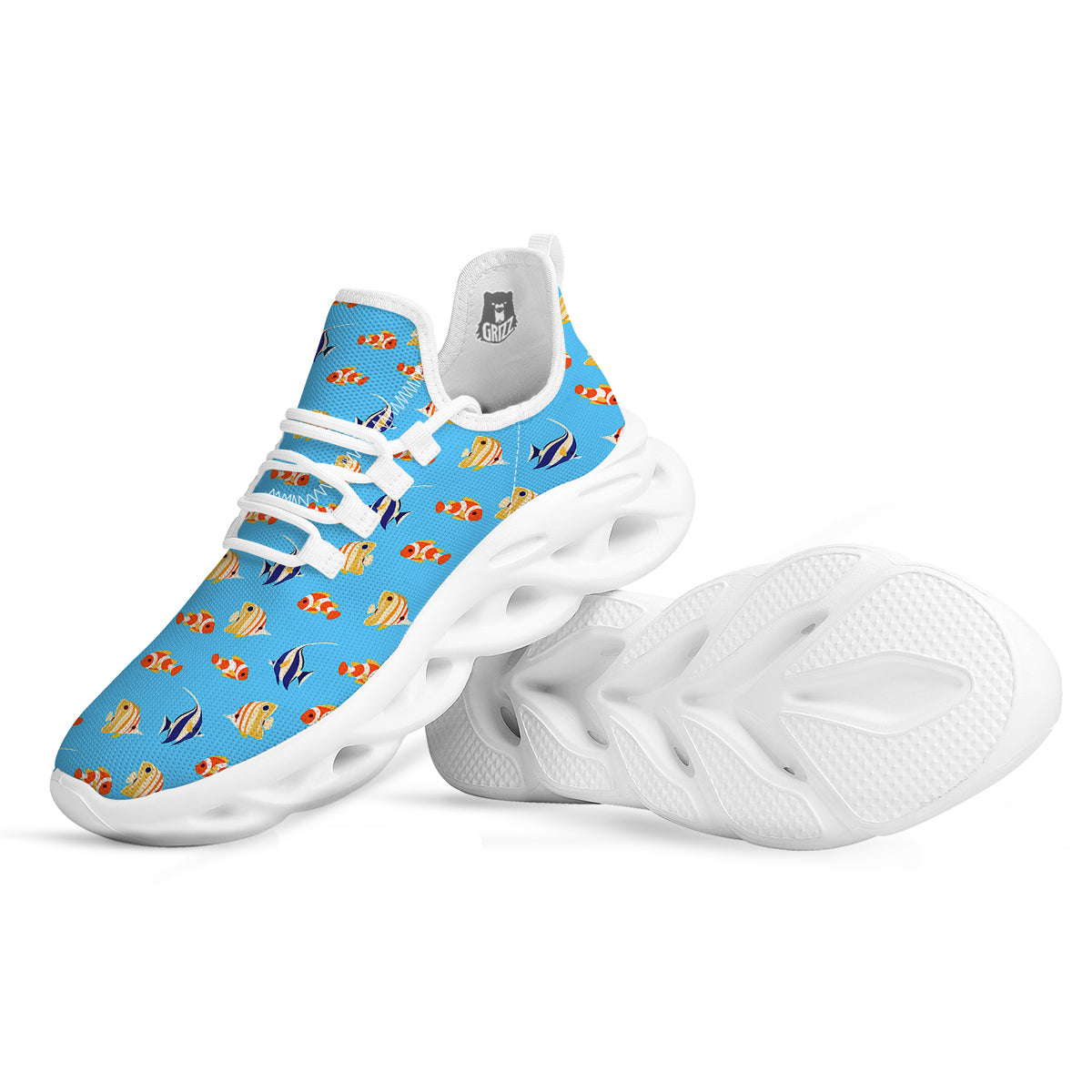 Fish Cute Print Pattern White Running Shoes-grizzshop