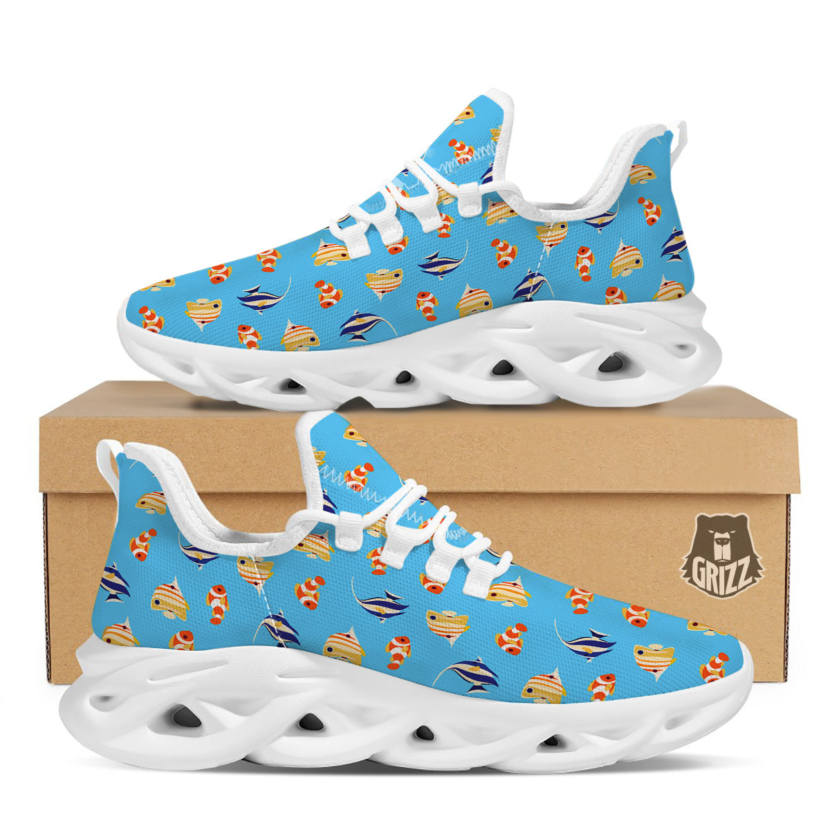 Fish Cute Print Pattern White Running Shoes-grizzshop