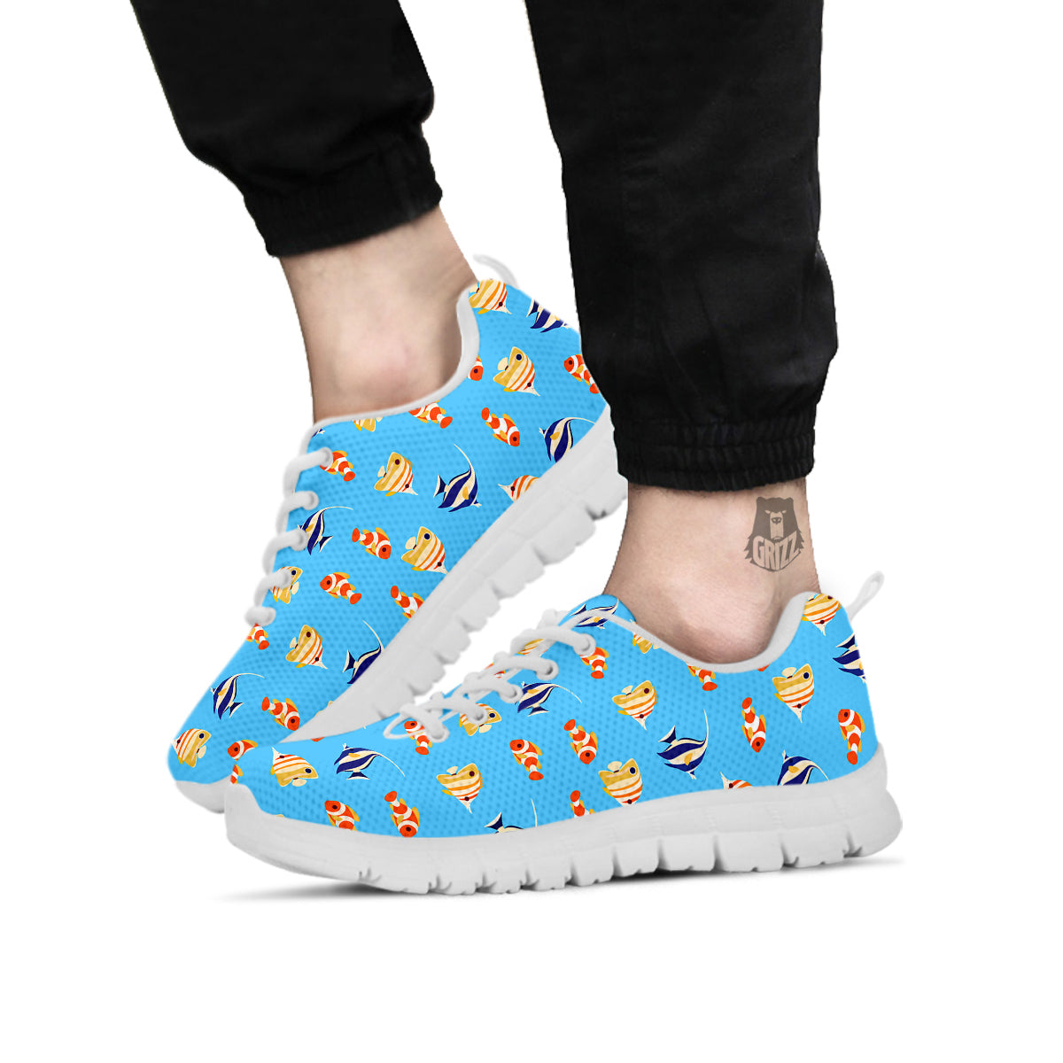 Fish Cute Print Pattern White Sneaker-grizzshop