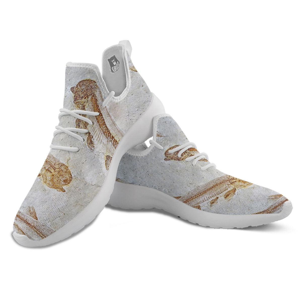 Fish Fossil Lycoptera Print White Athletic Shoes-grizzshop