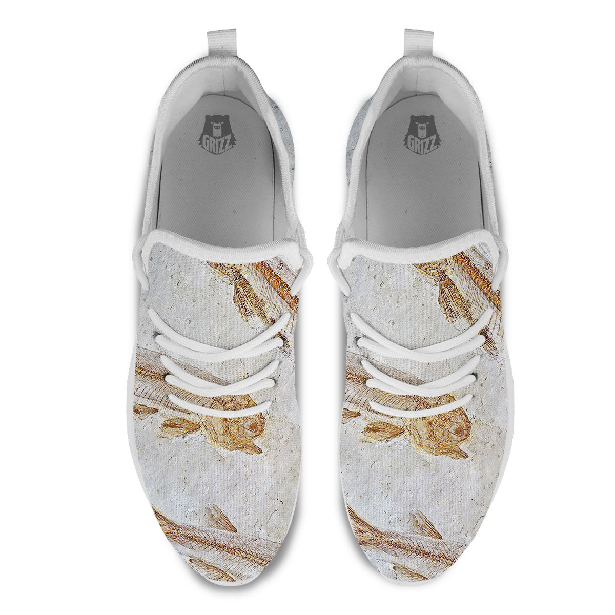 Fish Fossil Lycoptera Print White Athletic Shoes-grizzshop